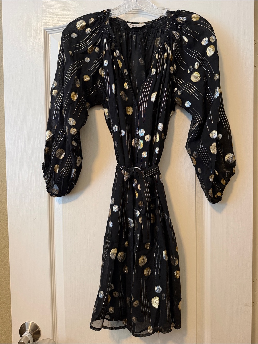 Tucker Black Mini Dress with Gold & Silver Metallic Spot Print